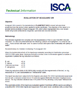 NX2FLAMETECT Anti-microbial properties test results Iscaguard VIR, Flametect, NX2, Marine Fire Retardant